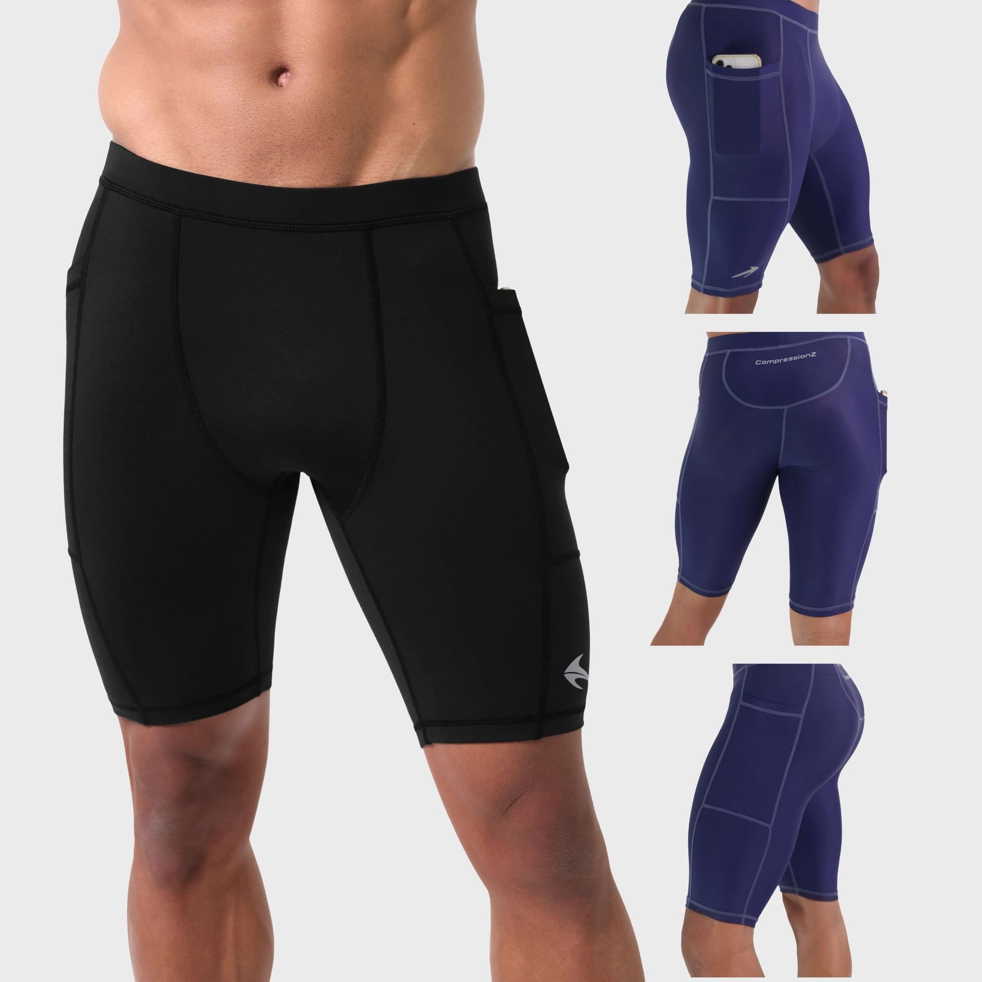 BaronHong Men's Compression Shorts With Pockets - Sports Running Tight Workout Shorts, Moisture Wicking