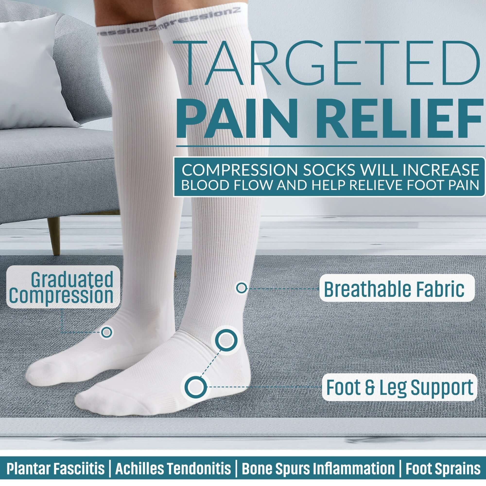 CompressionZ Compression Socks For Men & Women - 30 40 mmHG Graduated Medical Compression Wide Calf - Travel, Edema - Swelling in Feet & Legs