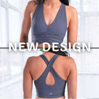 Women's Compression Ribbed Sports Bra. Flat Lock Seams Stitching, Supportive Fit & Removable Pads, 4-Way Stretch Technology, Stylish V-Neck Design.