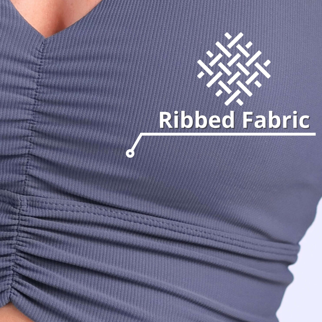 Women's Compression Ribbed Sports Bra. Flat Lock Seams Stitching, Supportive Fit & Removable Pads, 4-Way Stretch Technology, Stylish V-Neck Design.