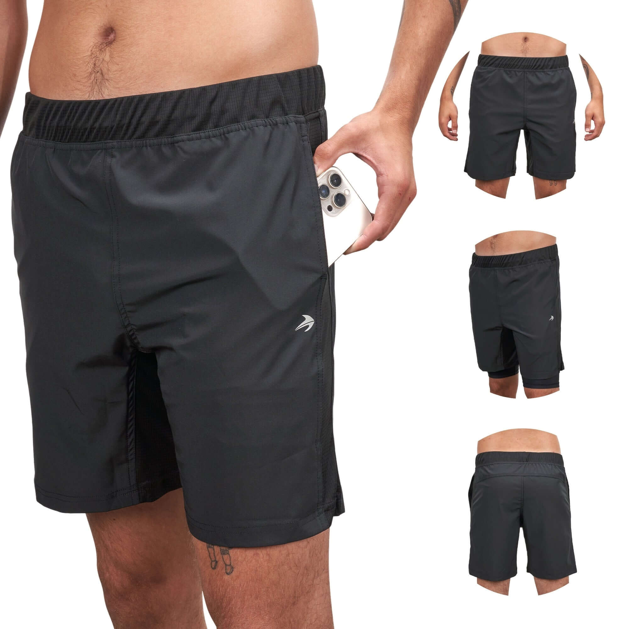 CompressionZ Men's Linerless Gym Shorts, Linerless, breathable mesh panels, hidden drawstring, comfortable dri fit material.