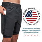 CompressionZ Men's Linerless Gym Shorts, Linerless, breathable mesh panels, hidden drawstring, comfortable dri fit material.