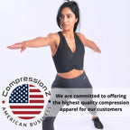 Women's Compression Ribbed Sports Bra. Flat Lock Seams Stitching, Supportive Fit & Removable Pads, 4-Way Stretch Technology, Stylish V-Neck Design.