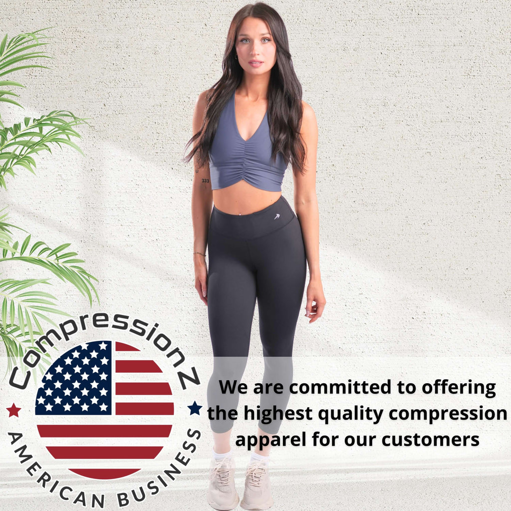 Women's compression 7/8 leggings for faster recovery, superior muscle support, and improved circulation. Wicking, breathable, anti-itch material.