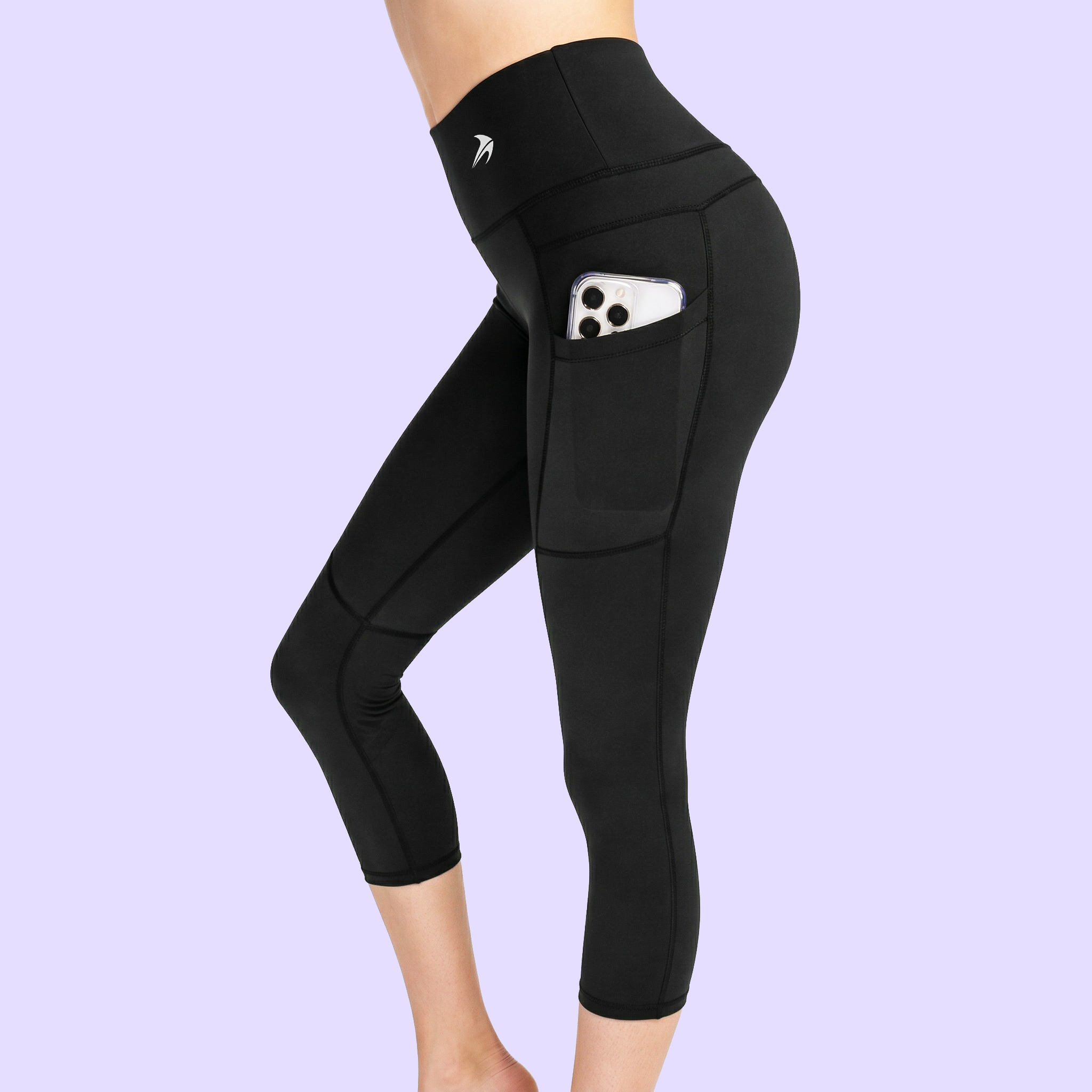 Women's Compression Capris Super High Waist W/ Pockets - Black