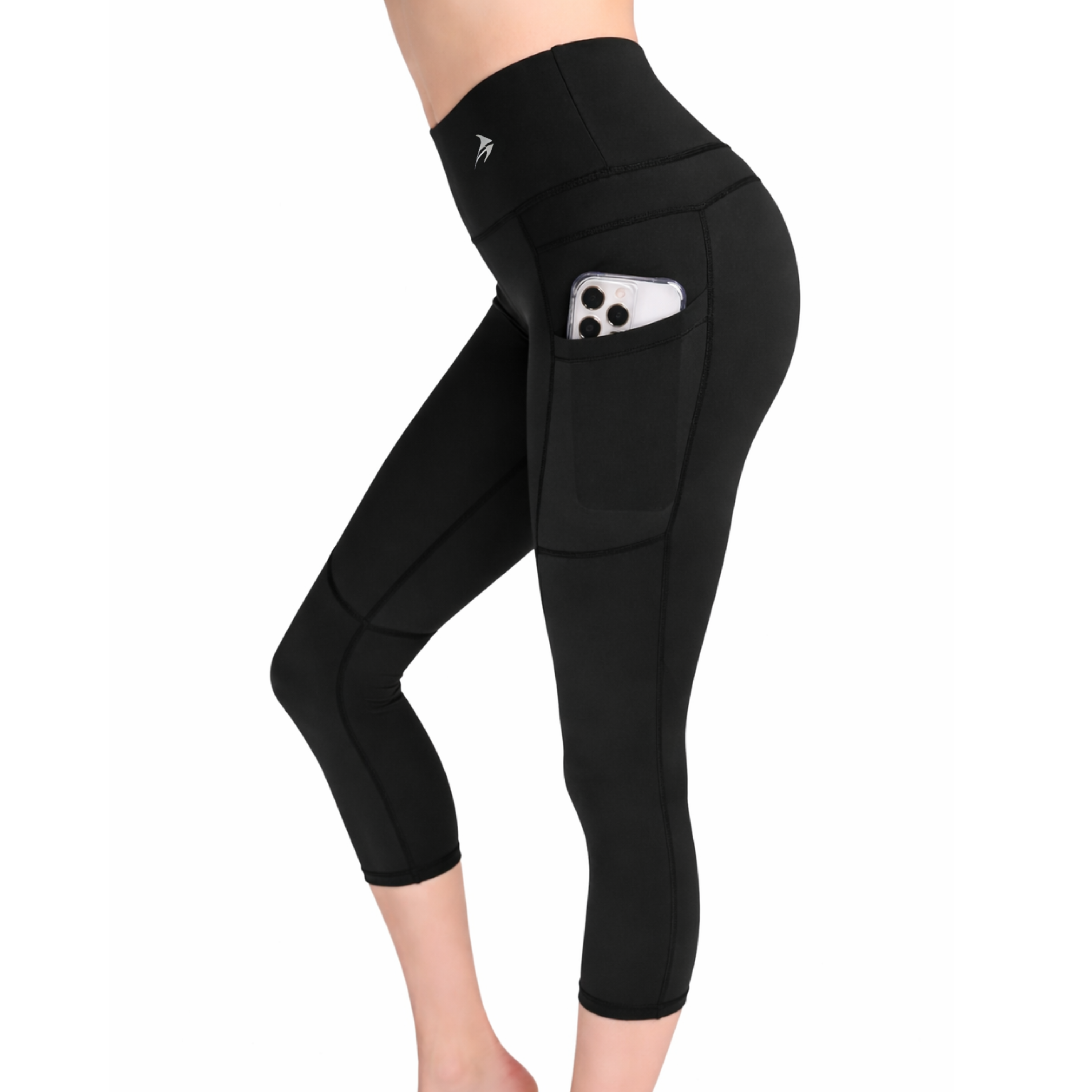 Women's Compression Capris Super High Waist W/ Pockets - Black