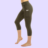 Women's Compression Capris W/ Pockets - Olive