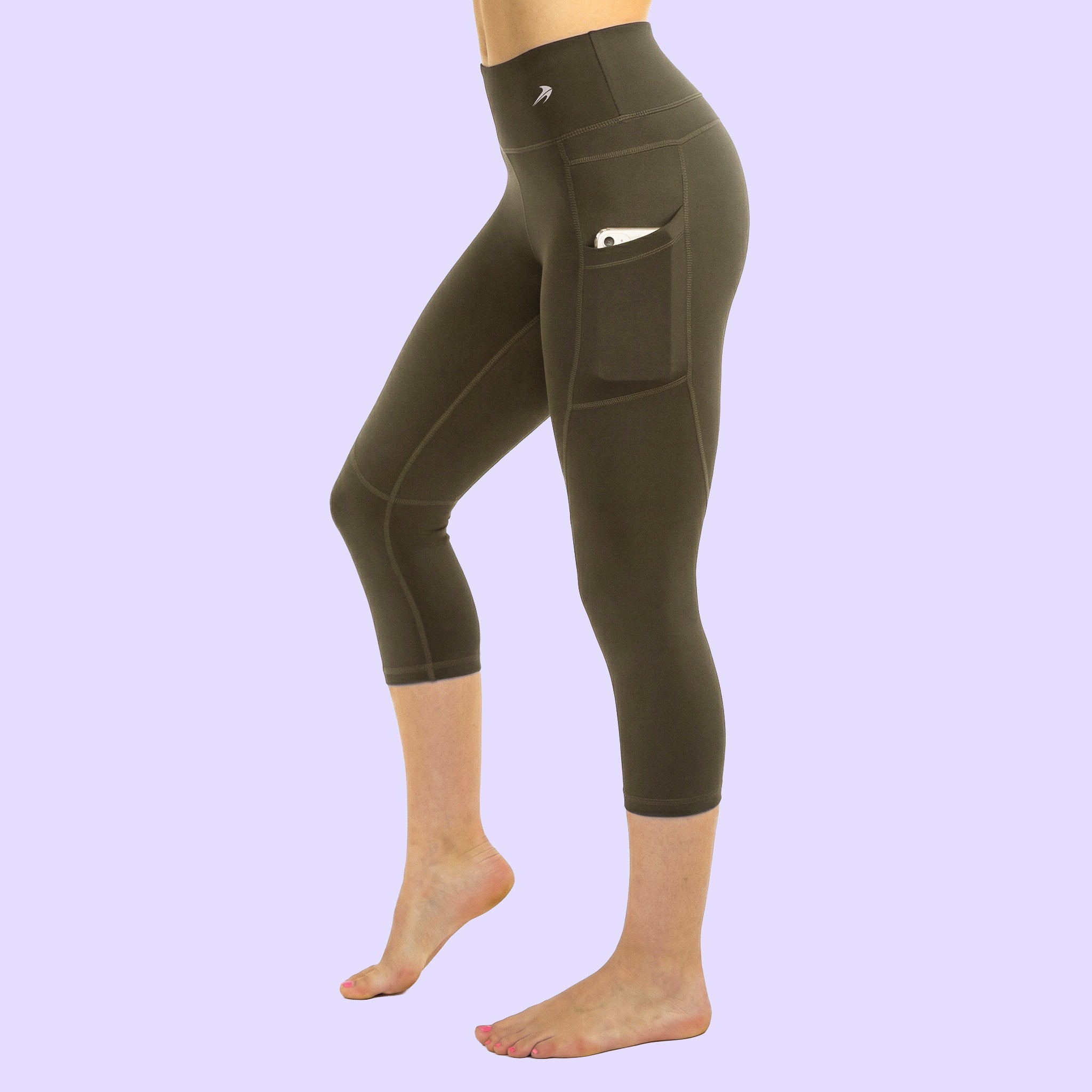 Women's Compression Capris W/ Pockets - Olive