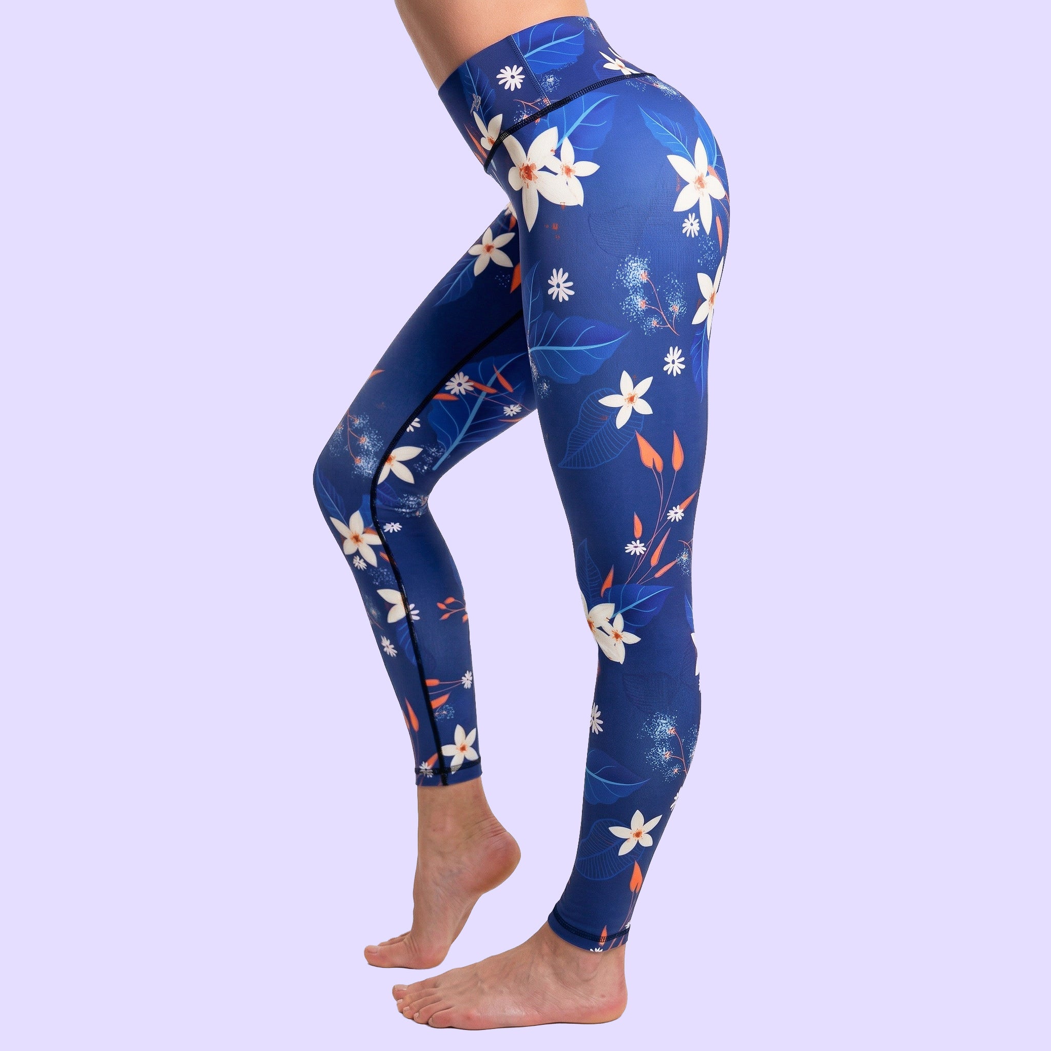 Women's Compression Leggings - Blue Flowers