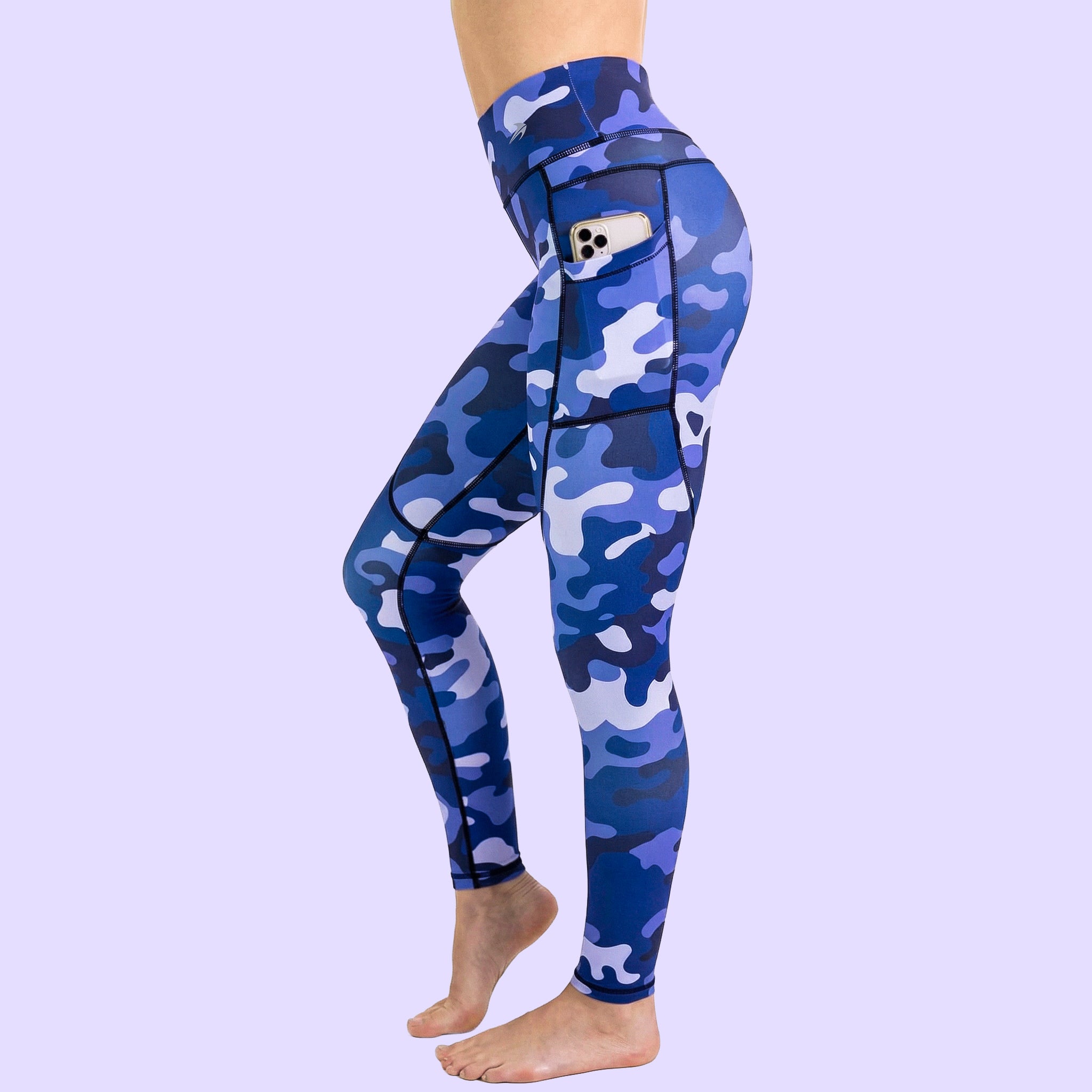 Women's Compression Leggings W/ Pockets - Camo Blue