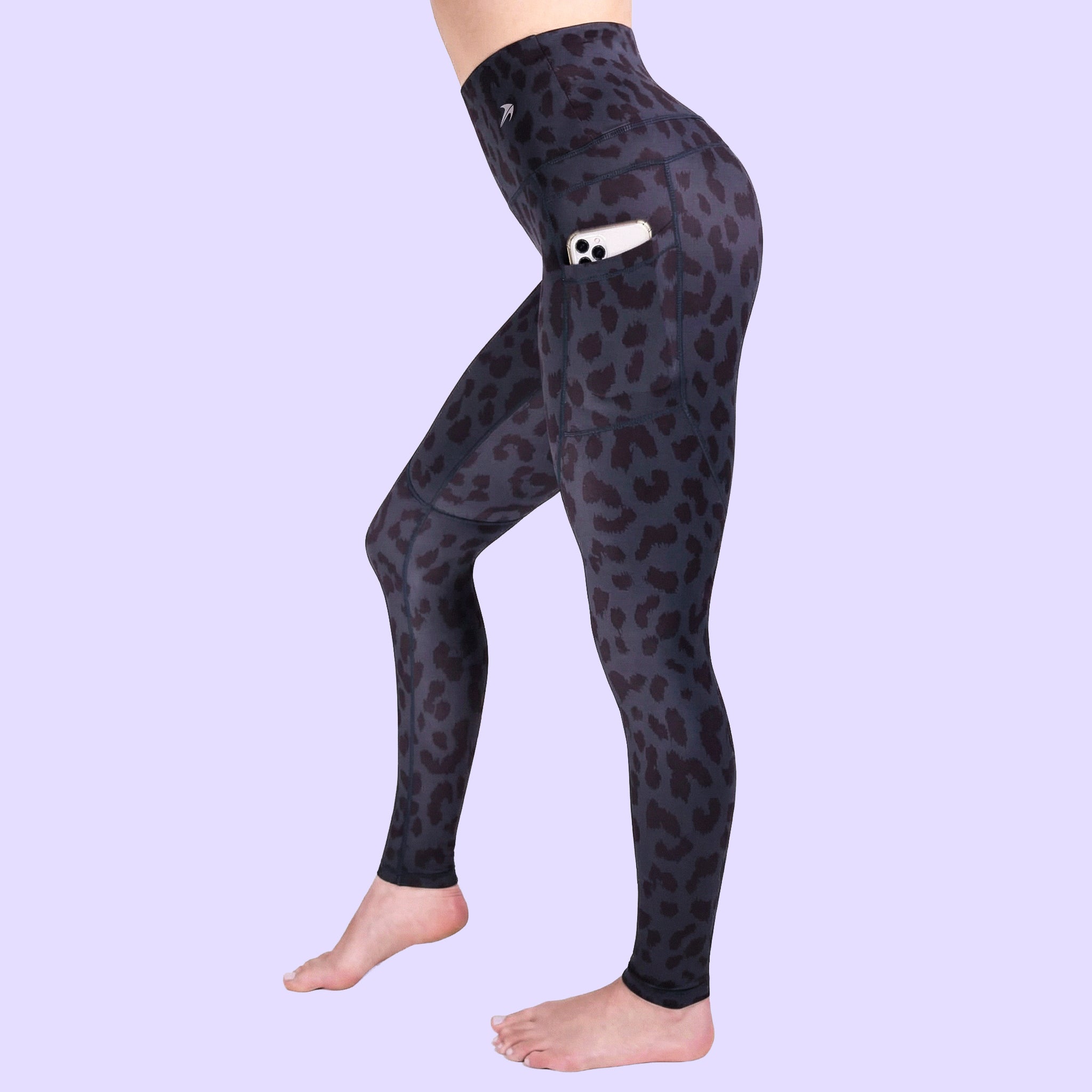 Women's Compression Leggings Super High Waist W/ Pockets - Leopard Black