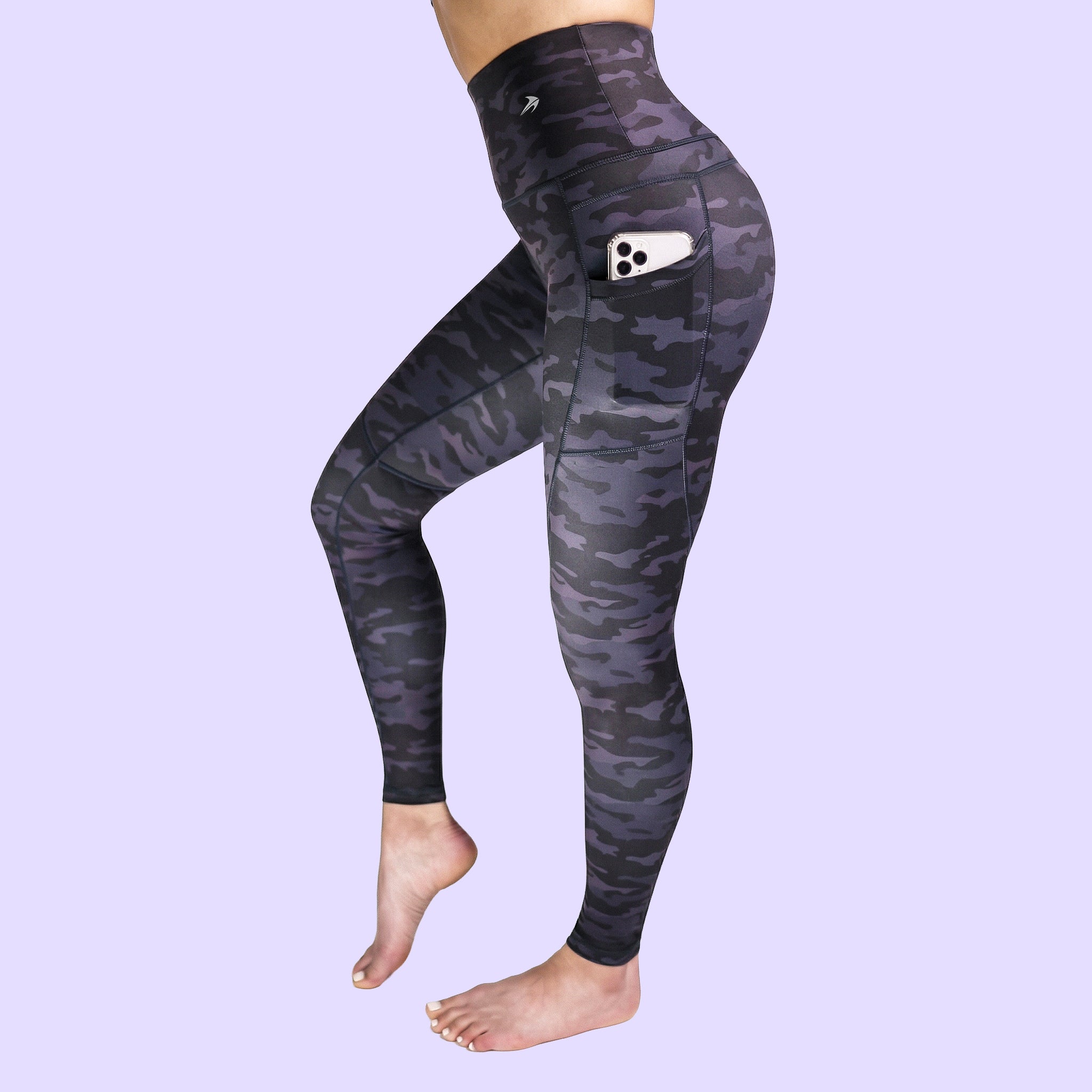 Women's Compression Leggings Super High Waist W/ Pockets - Camo Black