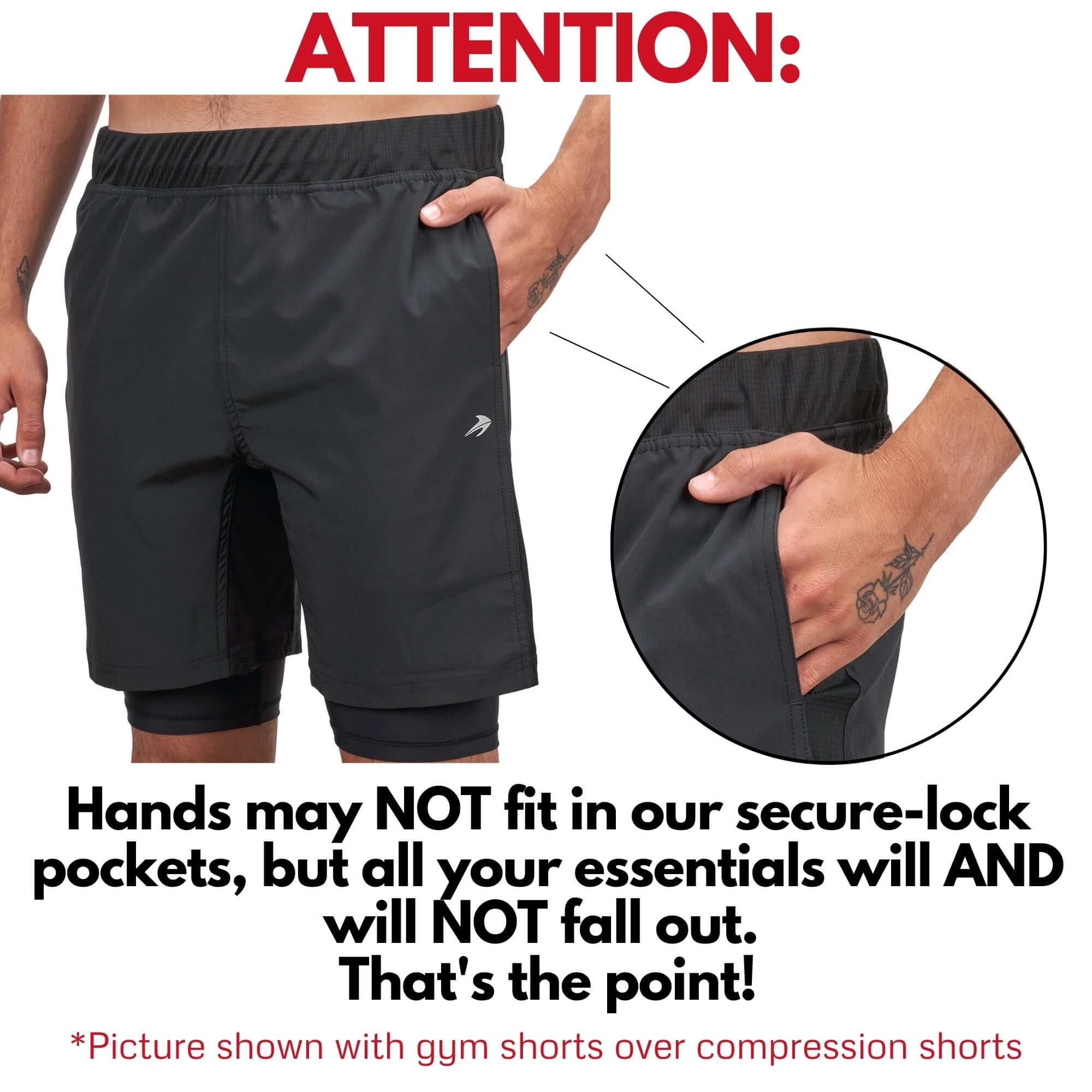 CompressionZ Men's Linerless Gym Shorts, Linerless, breathable mesh panels, hidden drawstring, comfortable dri fit material.