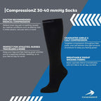 CompressionZ Compression Socks For Men & Women, Graduated Compression Socks, Enhanced Mobility and Circulation, Ultimate Comfort Fit, Knee-High Length with Secure Cuff