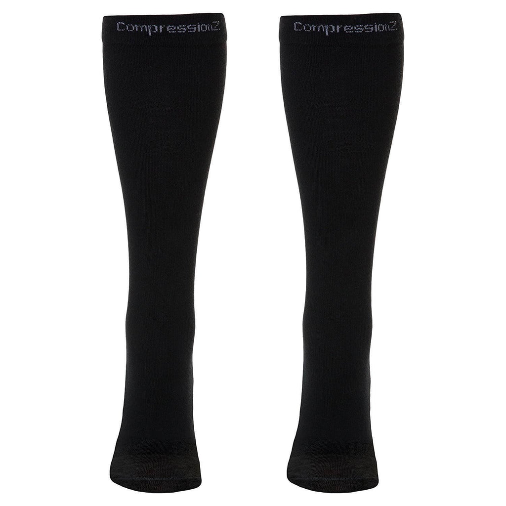 Compression Socks (30-40 mmHg) - Black 2 Pack for foot stability, pain reduction, and comfort made with nylon and lycra spandex