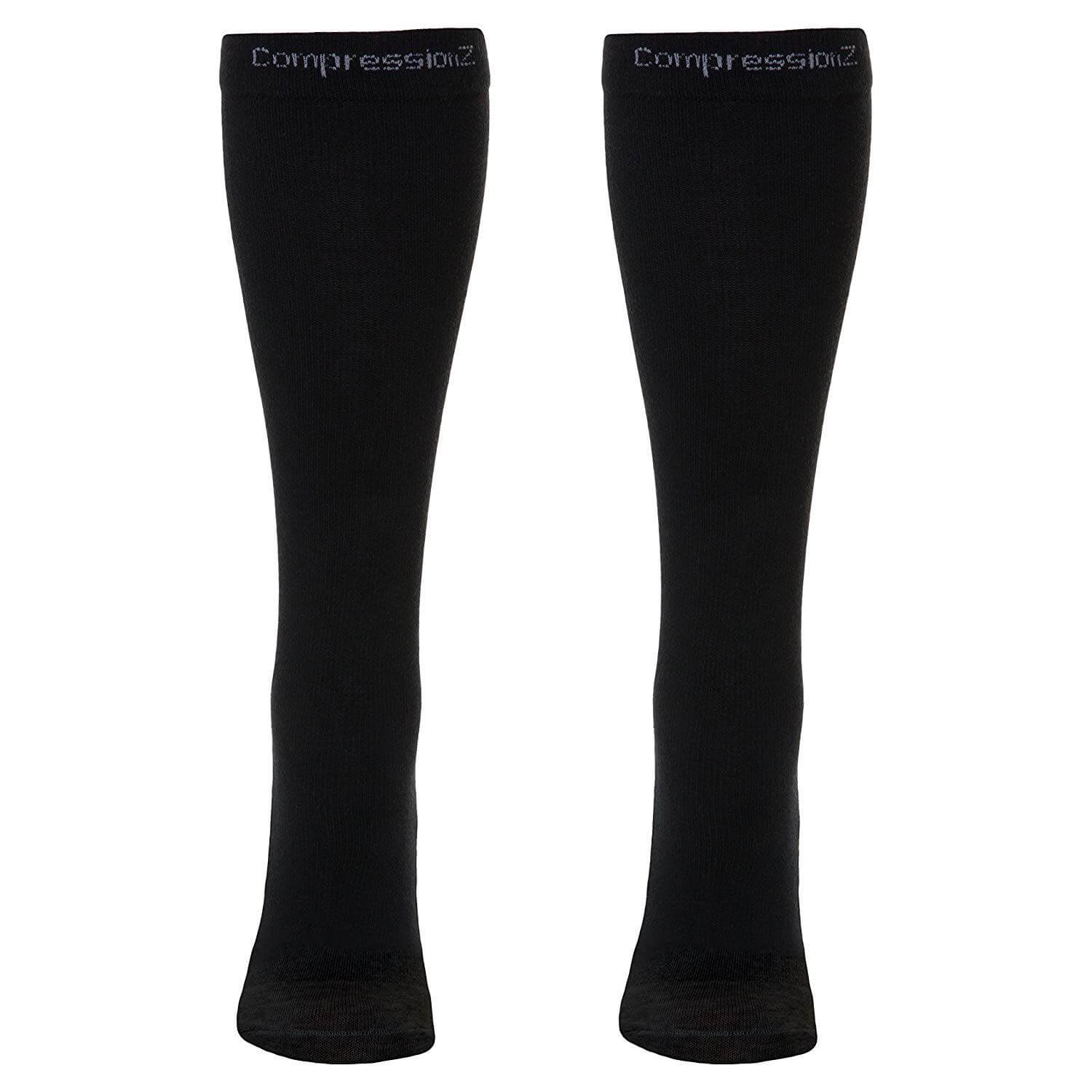 Compression Socks (30-40 mmHg) - Black 2 Pack for foot stability, pain reduction, and comfort made with nylon and lycra spandex
