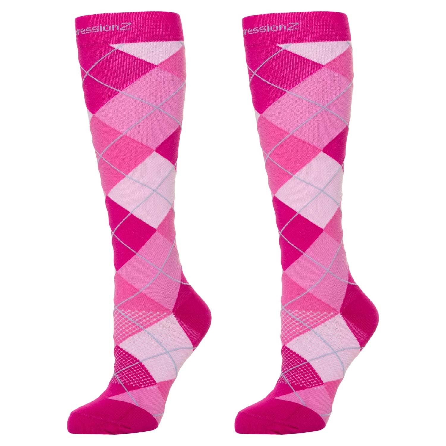 Compression Socks (30-40 mmHg) - Argyle Pink