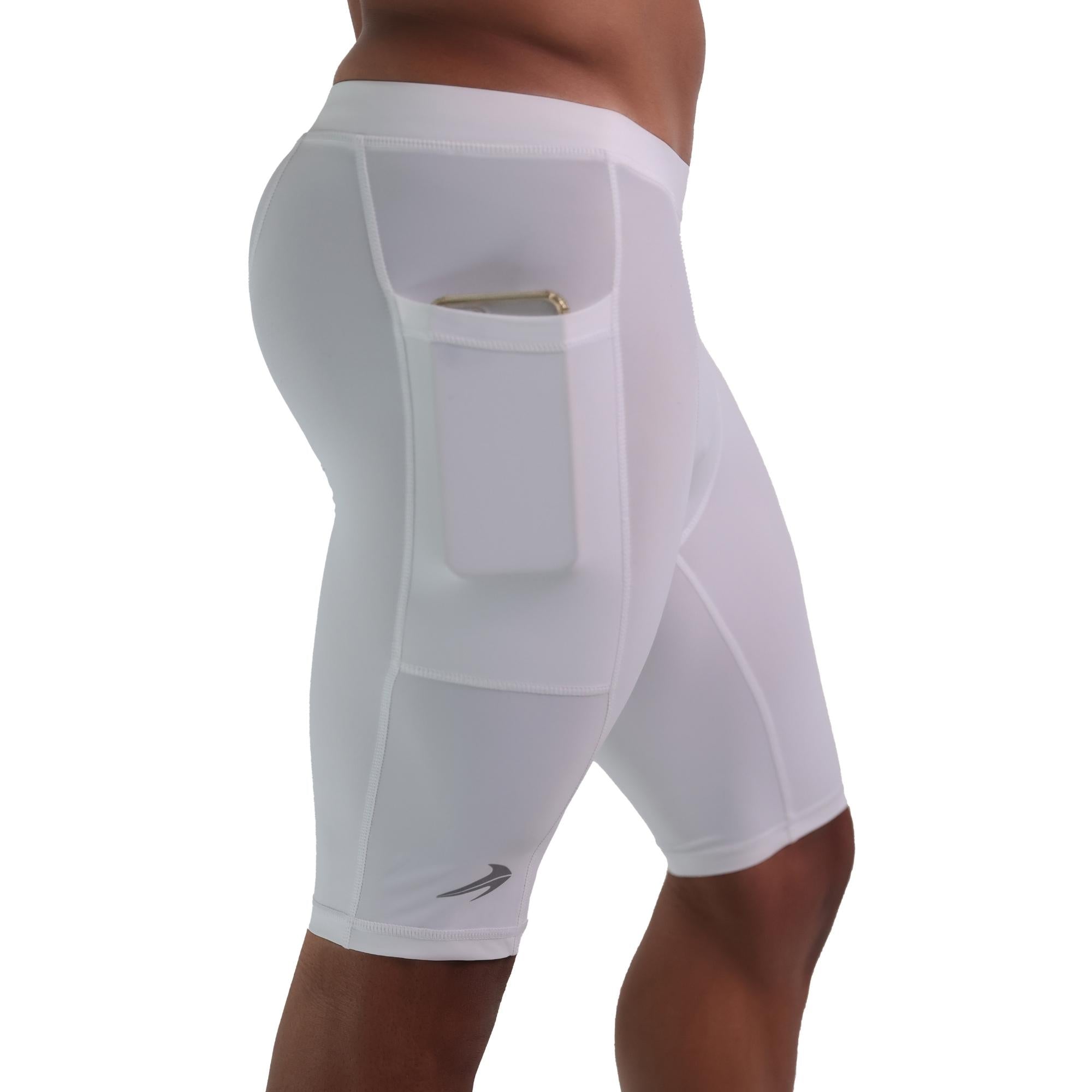 Men's 9" Compression Shorts W/ Pockets - White