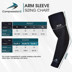 Size Chart for CompressionZ Compression Arm Sleeves, 50+ UV Sun Protection, Pain Relief and Muscle Support, Athletic Sport Compression, Breathable and Lightweight Design