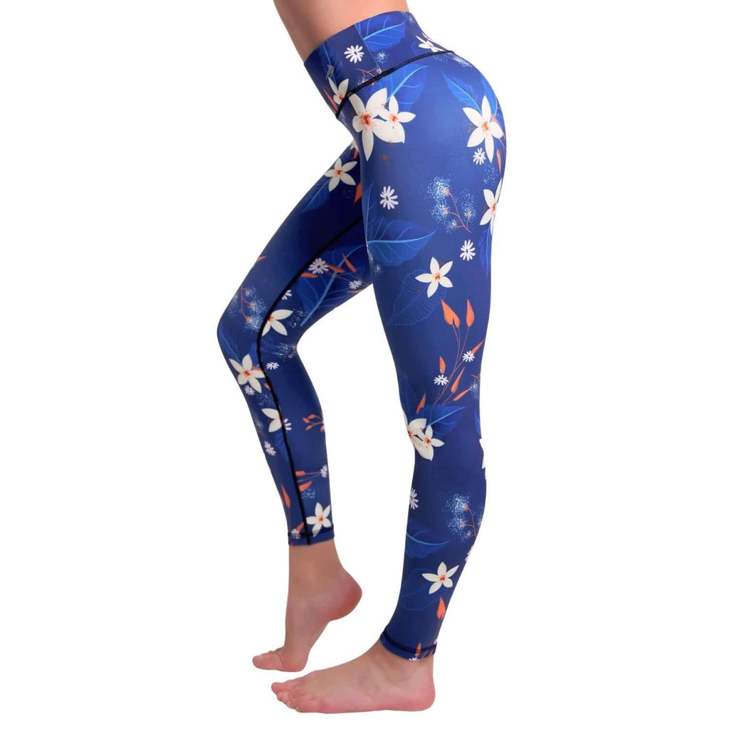 Women's Compression Leggings - Blue Flowers