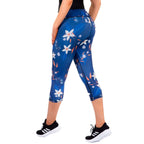 Women's Compression Capris - Blue Flowers