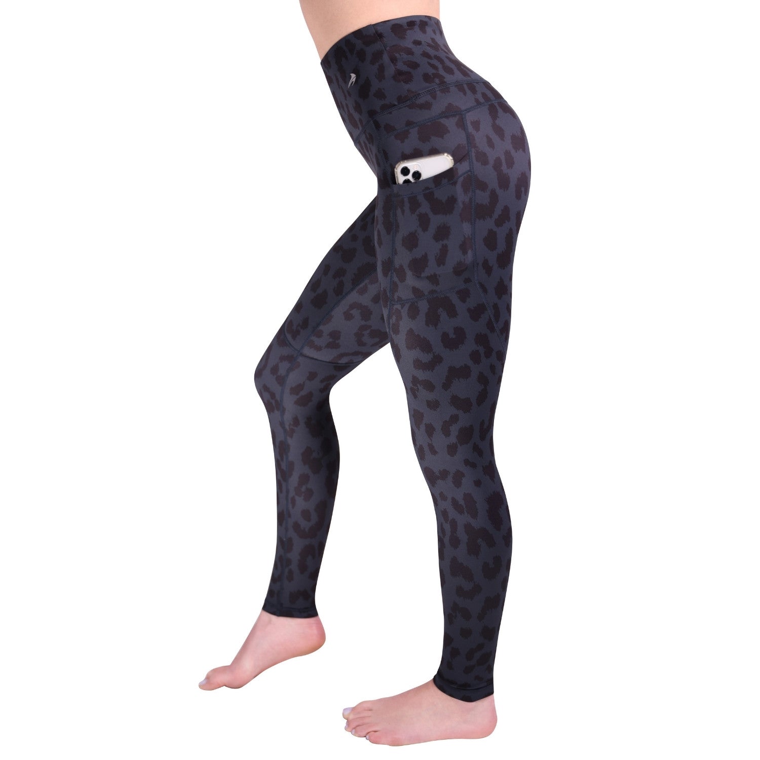 Women's Compression Leggings Super High Waist W/ Pockets - Leopard Black