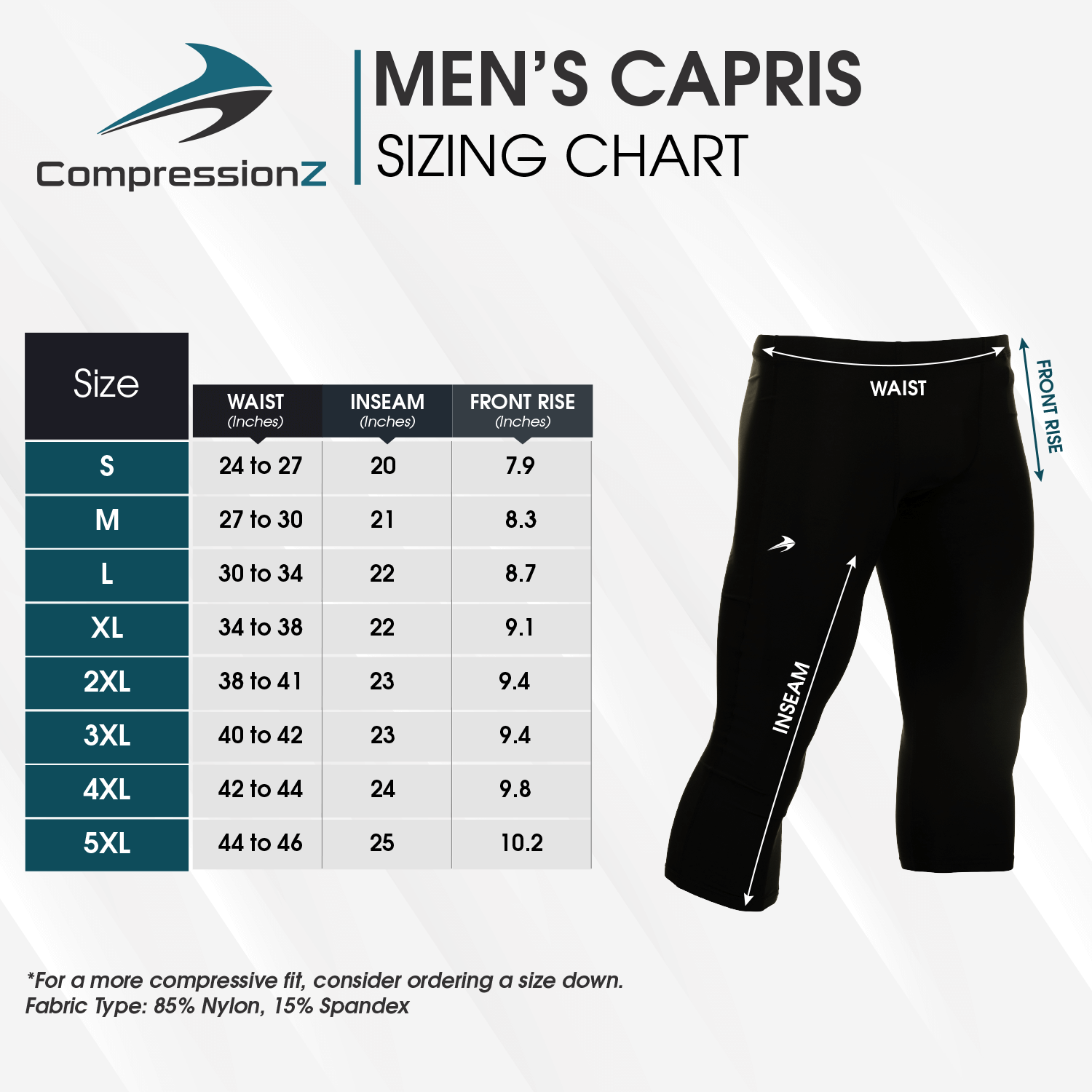 Size Chart for Compression Pants Men for Workout, Sports, High-Performance Support, Optimal Base Layer, Breathable Fabric, Athlete Approved, Superior Quality