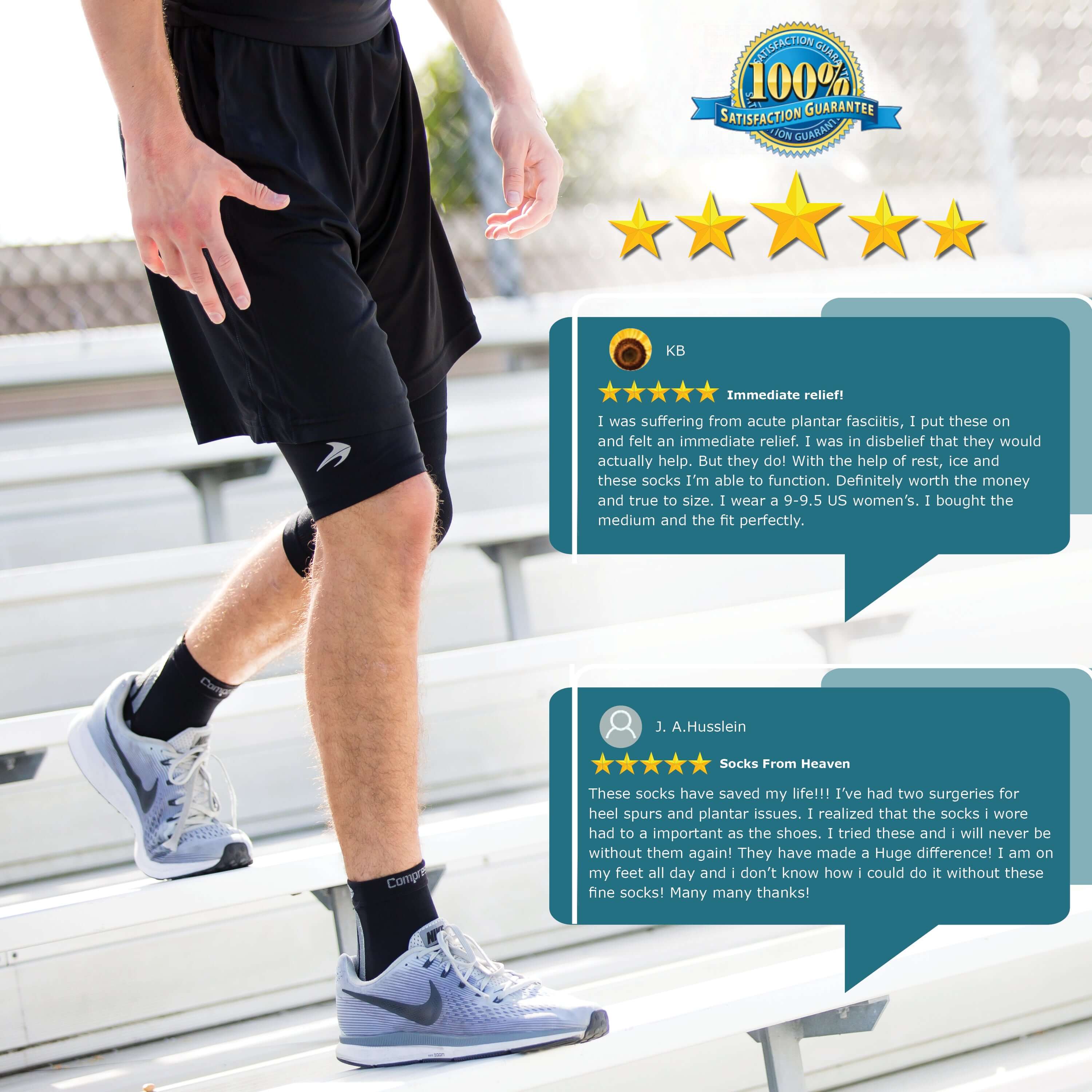 CompressionZ Plantar Fasciitis Socks, RELIEVE FOOT PAIN FAST, REDUCE SWELLING & STABILIZE ANKLE, COMFORTABLE ALL-DAY WEAR