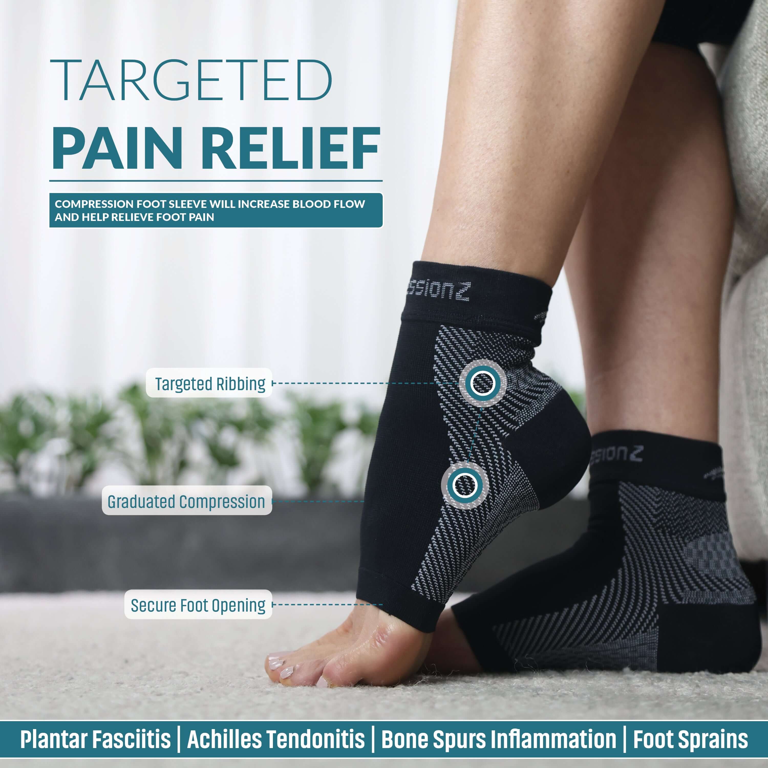 CompressionZ Plantar Fasciitis Socks, RELIEVE FOOT PAIN FAST, REDUCE SWELLING & STABILIZE ANKLE, COMFORTABLE ALL-DAY WEAR