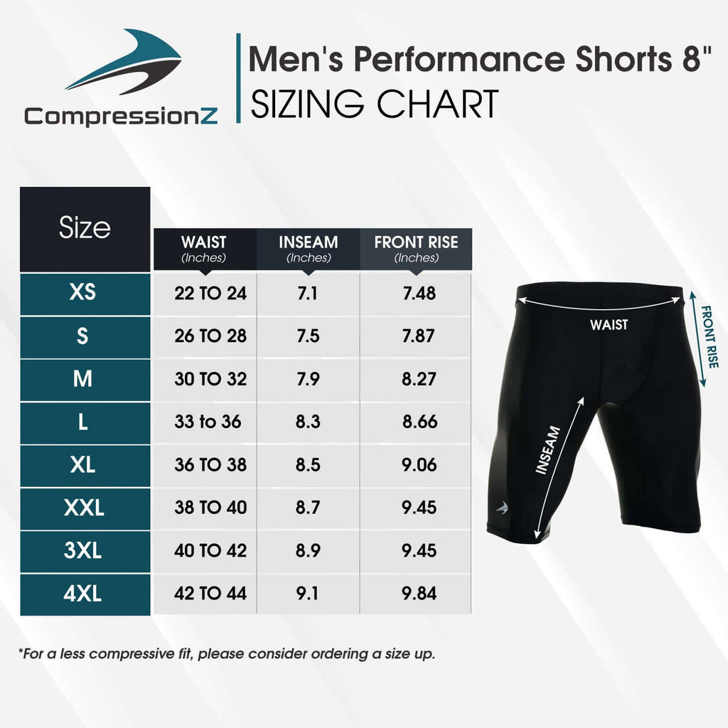 Size Chart for Compression Shorts Men for Biking, Running, Versatile Base Layer, Breathable 4-Way Stretch, Engineered for Athletes, Superior Quality & Fit