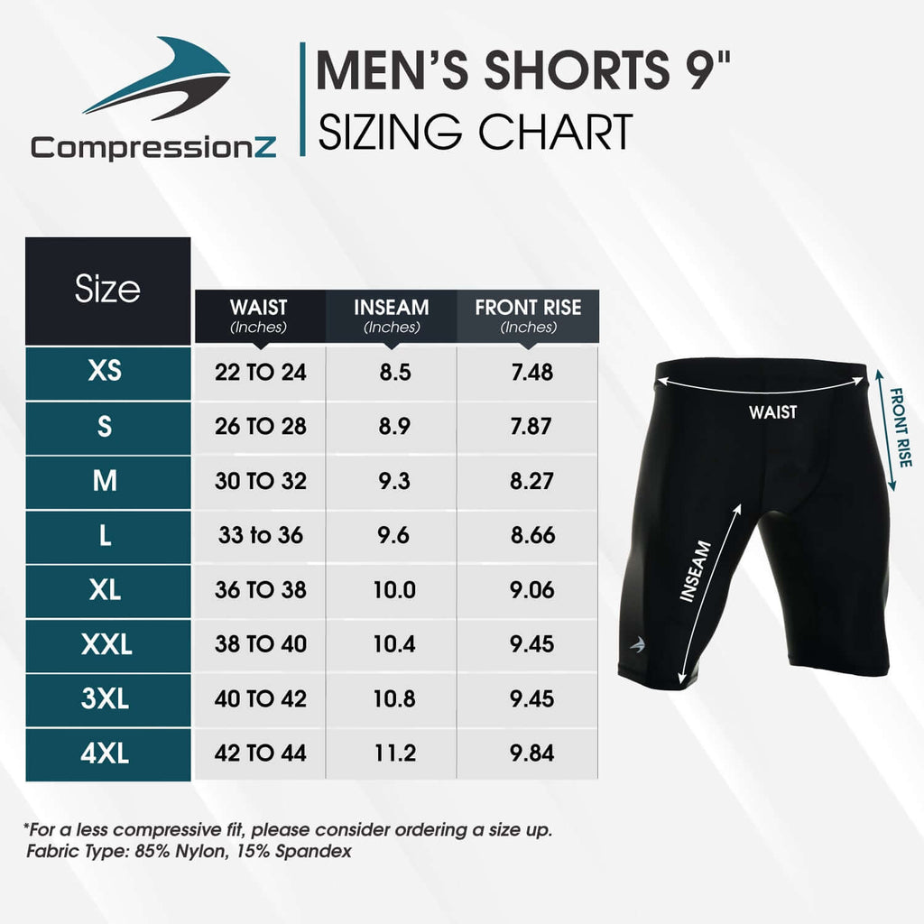 Size Chart for Compression Shorts Men for Biking, Running, Versatile Base Layer, Breathable 4-Way Stretch, Engineered for Athletes, Superior Quality & Fit