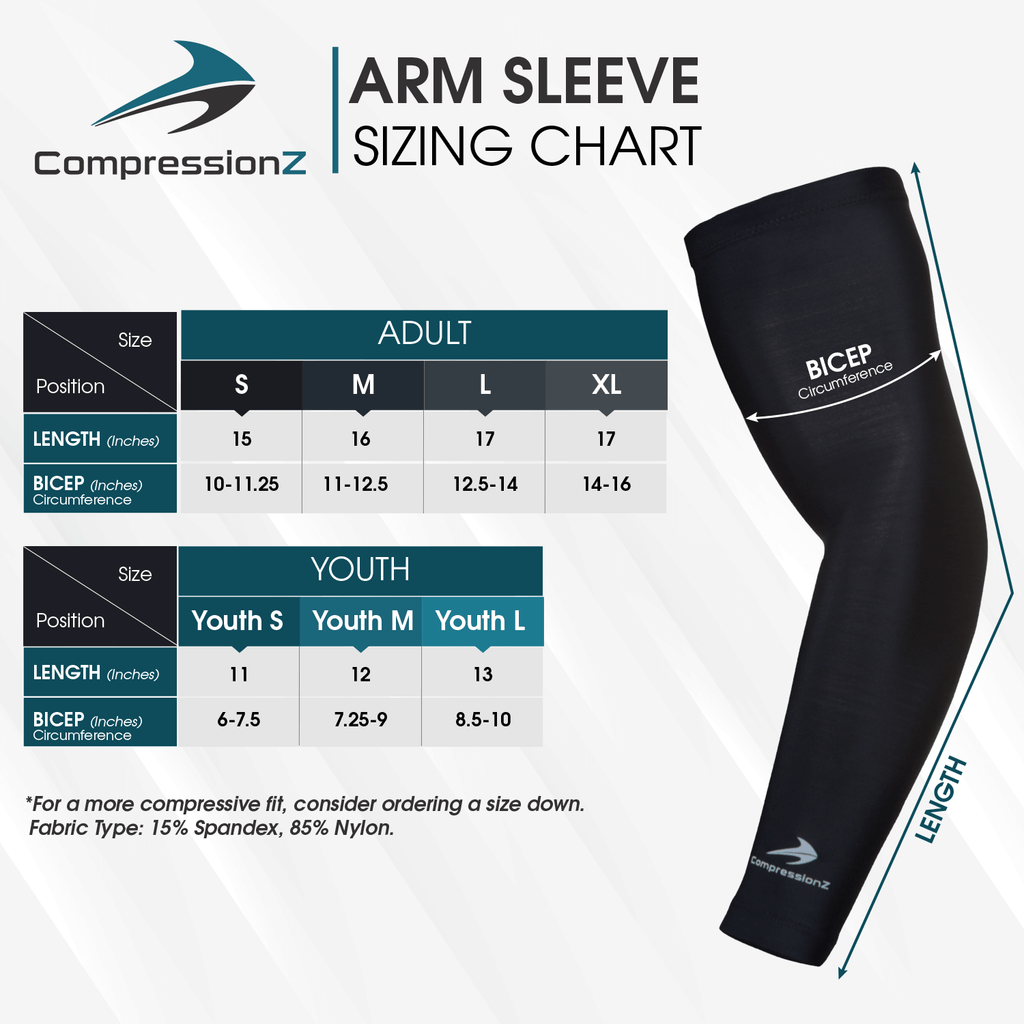 Compression Arm Sleeves 1 Pair – Youth & Adult Sizes – For Football, Baseball, Basketball